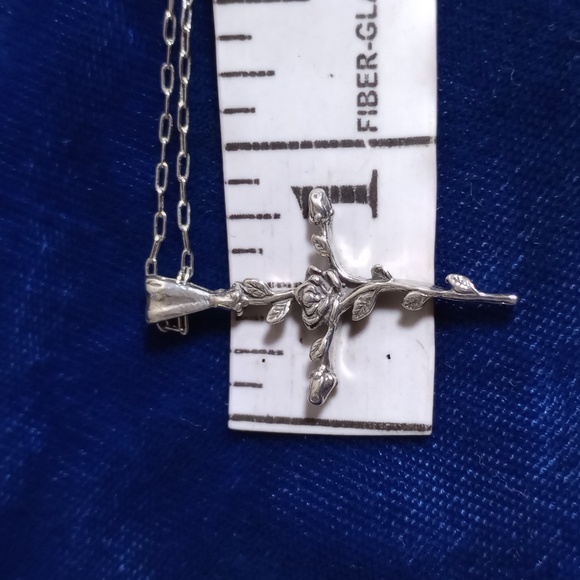 Rose Sterling Silver Cross Pendant Necklace - Picture 5 of 10